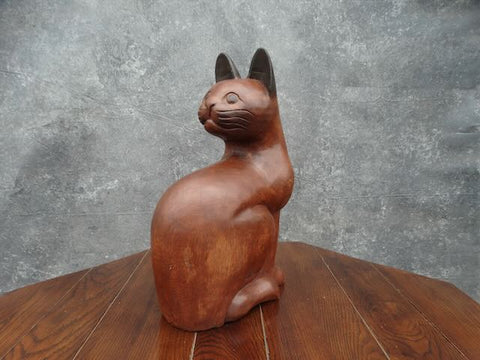 Hand Carved Wooden Cat Statuette c 1930 A2960
