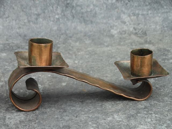Pair of Craftsman Studio #712 Copper Double Candle Holders A2972