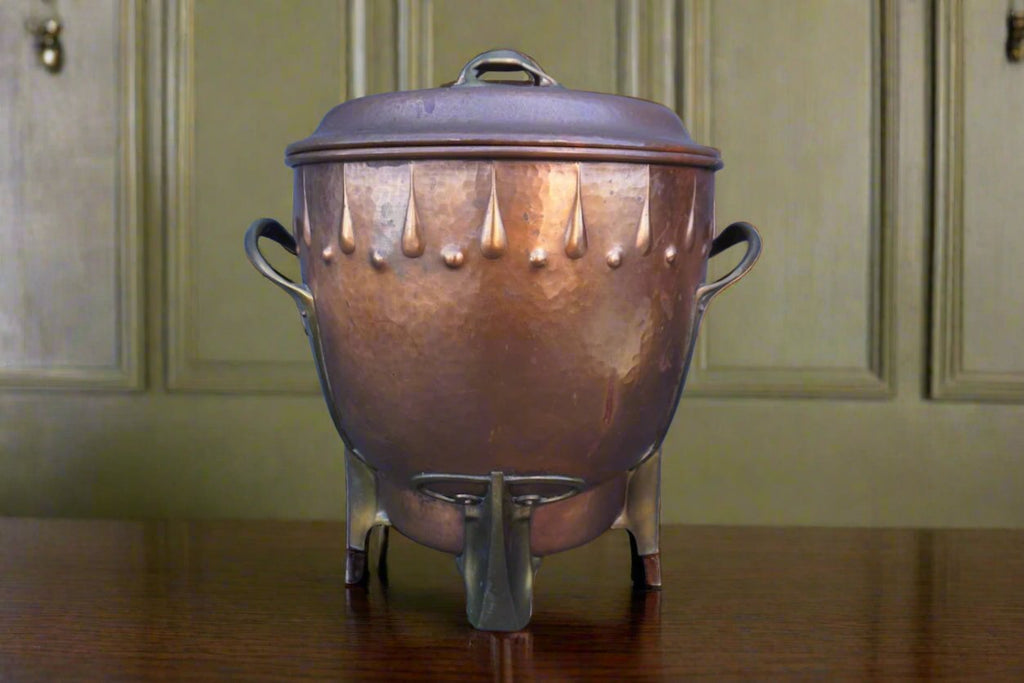 Austrian or German Arts & Crafts Copper & Brass Hand Hammered Lidded Vessel A3143