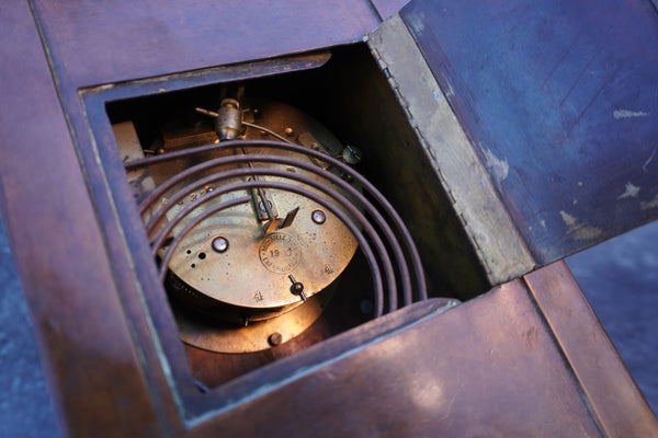 Art Nouveau Copper & Pewter Mantel Clock c 1910 A3147
