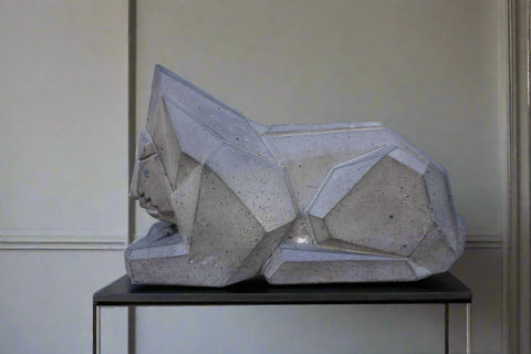 David Rudolph Cast Stone Cubist Sculpture titled Kitten Meditation A3284