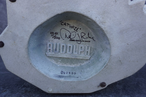 David Rudolph Cast Stone Cat Cubist Sculpture Catwize A3285