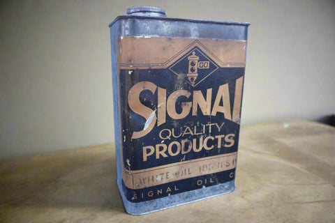 Signal Gas, One Gallon Oil Can, Silver, Rare Paper Label A3314