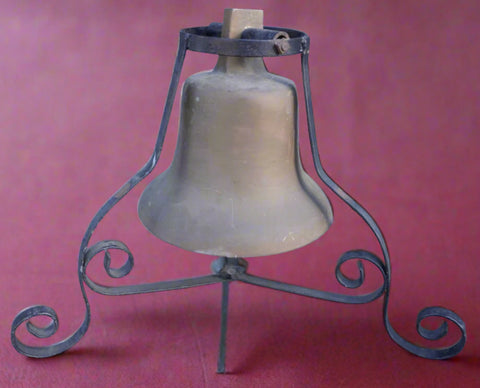 Spanish Revival Bell in Solid Brass on Table Stand 1920s A3324
