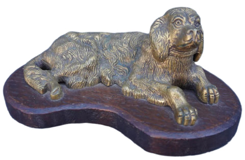 Victorian Spaniel Inkwell in Brass A3390