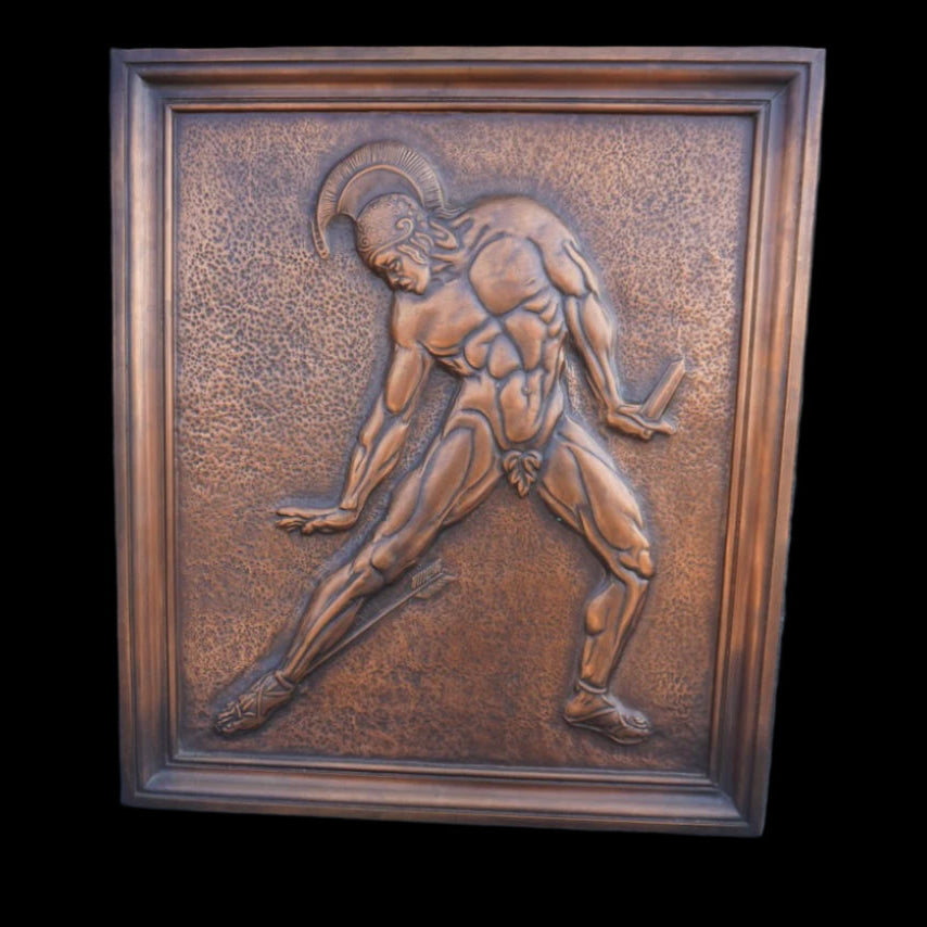 Albert Marschner Gilles -Achilles Wounded by Paris' Arrow- Solid Copper Neo-Classical Relief Panel - A3391