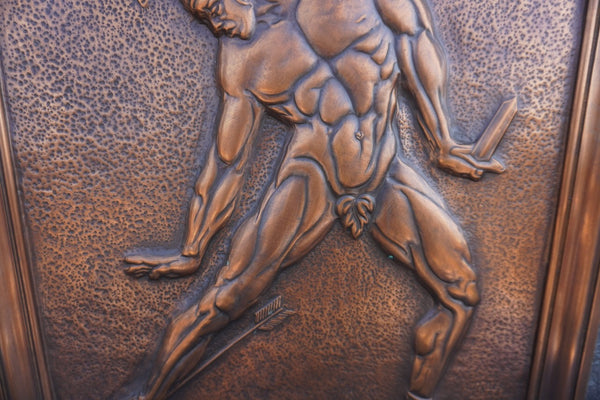 Albert Marschner Gilles -Achilles Wounded by Paris' Arrow- Solid Copper Neo-Classical Relief Panel - A3391