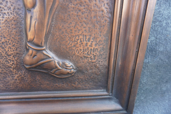 Albert Marschner Gilles -Achilles Wounded by Paris' Arrow- Solid Copper Neo-Classical Relief Panel - A3391