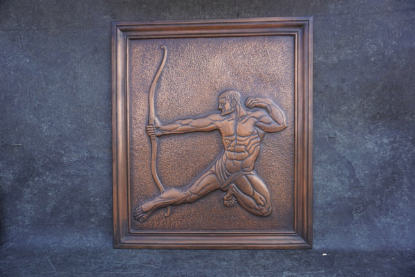 Albert Marschner Gilles - Paris Shooting His Arrow At Achilles - Solid Copper Neo-Classical Relief Panel - A3592