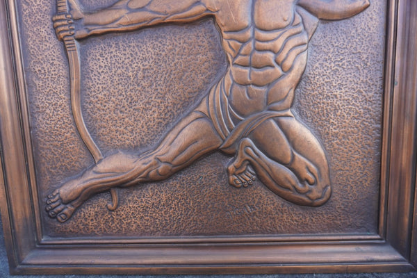 Albert Marschner Gilles - Paris Shooting His Arrow At Achilles - Solid Copper Neo-Classical Relief Panel - A3592