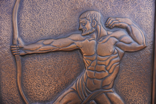 Albert Marschner Gilles - Paris Shooting His Arrow At Achilles - Solid Copper Neo-Classical Relief Panel - A3592