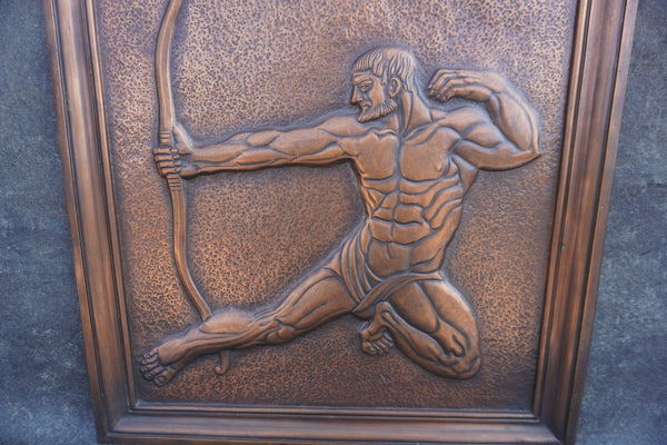 Albert Marschner Gilles - Paris Shooting His Arrow At Achilles - Solid Copper Neo-Classical Relief Panel - A3592