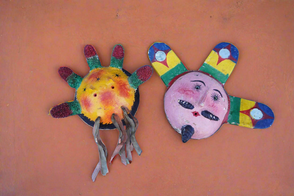 Mexican Folk Art Coconut Mask, pair of two A3399