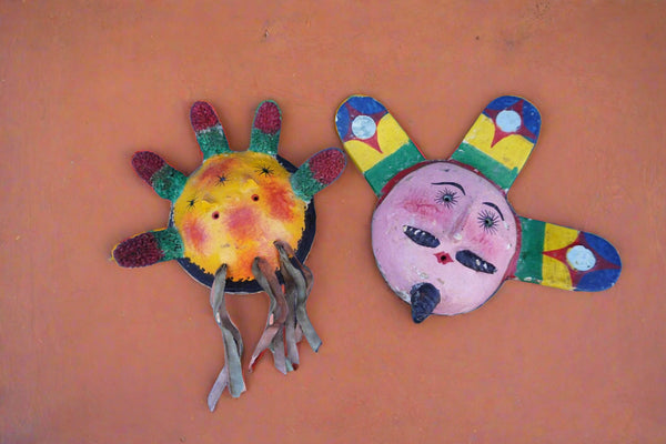 Mexican Folk Art Coconut Mask, pair of two A3399