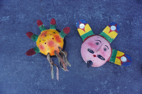 Mexican Folk Art Coconut Mask, pair of two A3399
