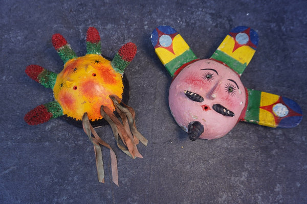 Mexican Folk Art Coconut Mask, pair of two A3399