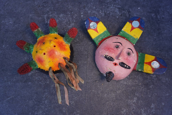 Mexican Folk Art Coconut Mask, pair of two A3399