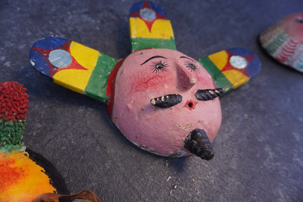 Mexican Folk Art Coconut Mask, pair of two A3399
