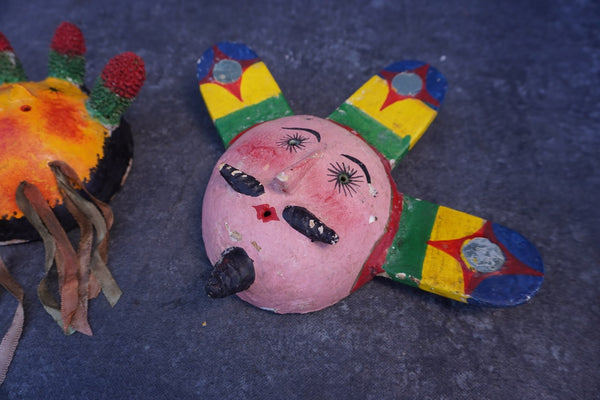 Mexican Folk Art Coconut Mask, pair of two A3399