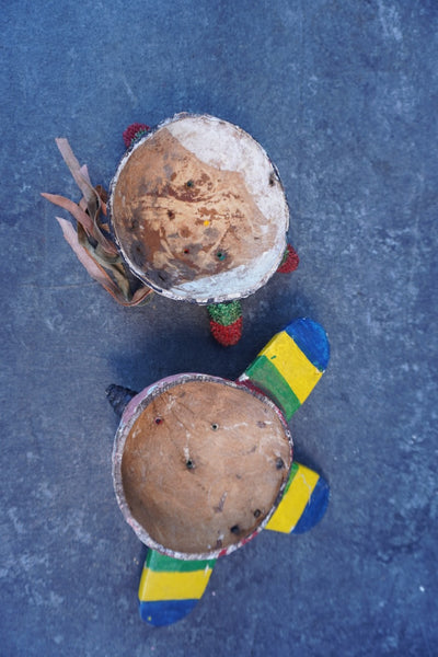 Mexican Folk Art Coconut Mask, pair of two A3399