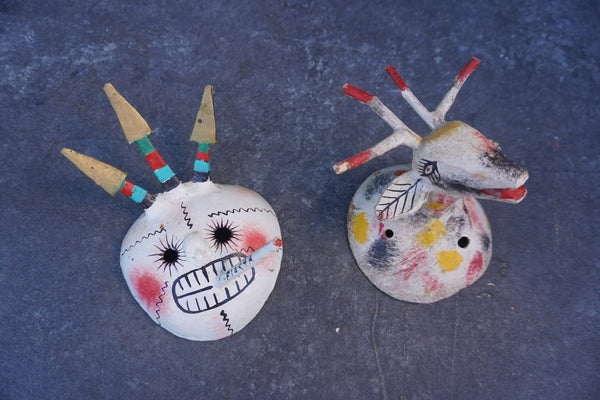 Mexican Folk Art Coconut Mask, pair of two A3400