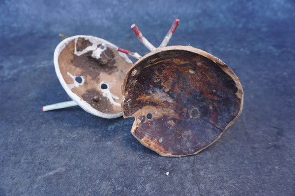 Mexican Folk Art Coconut Mask, pair of two A3400