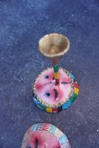 Mexican Folk Art Coconut Mask, pair of two A3401