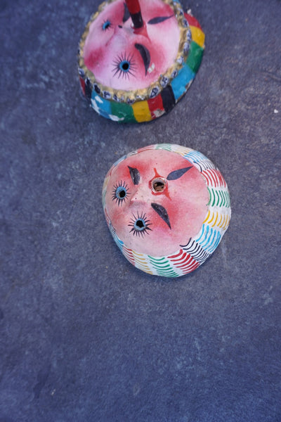 Mexican Folk Art Coconut Mask, pair of two A3401