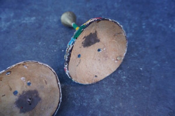 Mexican Folk Art Coconut Mask, pair of two A3401
