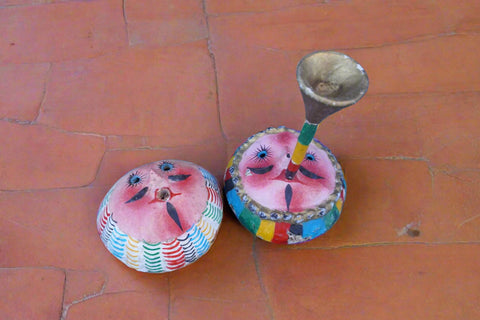 Mexican Folk Art Coconut Mask, pair of two A3401