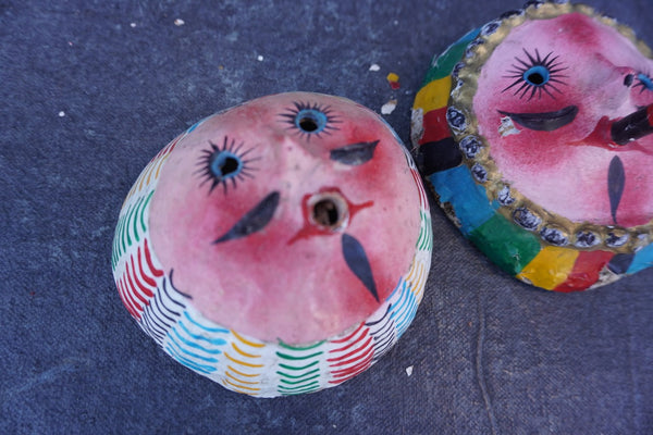 Mexican Folk Art Coconut Mask, pair of two A3401