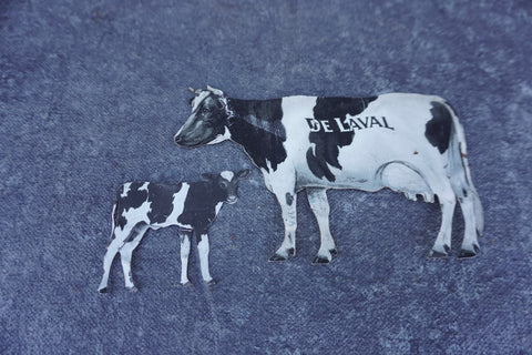 De Laval Cream Separator 2 piece Tin Advertising Calling Card: Guernsey Cows: Mother and Calf