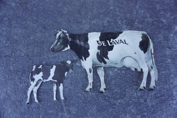 De Laval Cream Separator 2 piece Tin Advertising Calling Card: Guernsey Cows: Mother and Calf