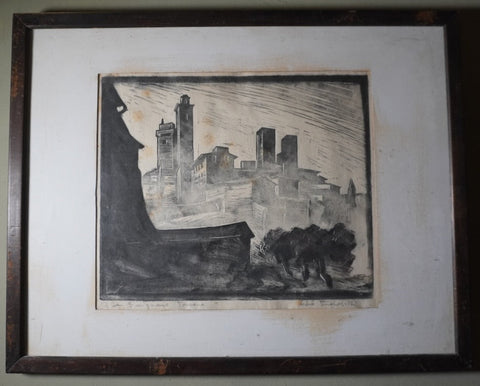 Herbert Tucholski - San Gemigniano inToscana - Woodblock Print  AP1903