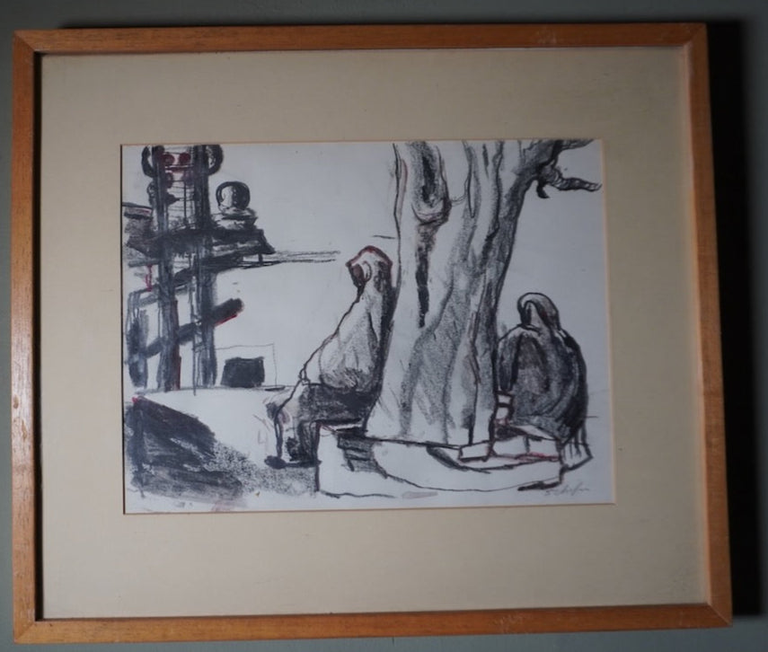 Arnold Schifrin - Pencil and Wash Study of Mexican Women Sitting Under a Tree AP1910