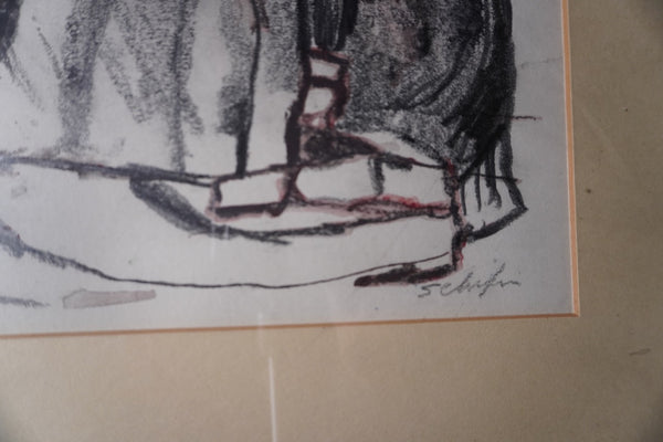 Arnold Schifrin - Pencil and Wash Study of Mexican Women Sitting Under a Tree AP1910