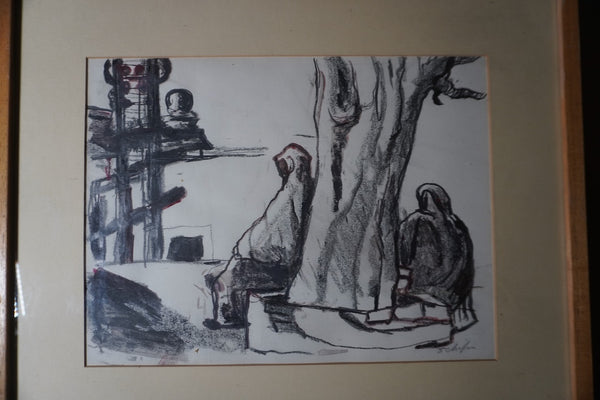 Arnold Schifrin - Pencil and Wash Study of Mexican Women Sitting Under a Tree AP1910