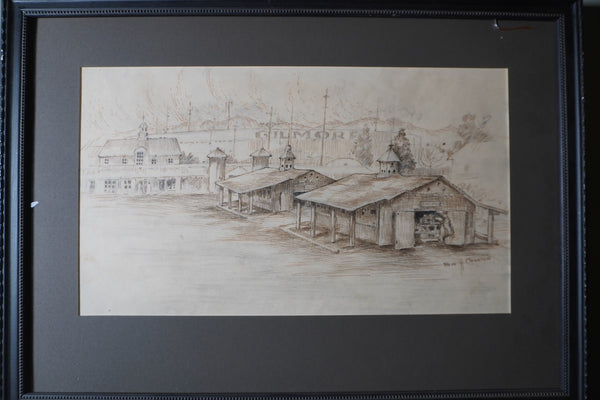 Bess Haddon Canright - Gilmore Racetrack 1910 - pen and ink AP1916