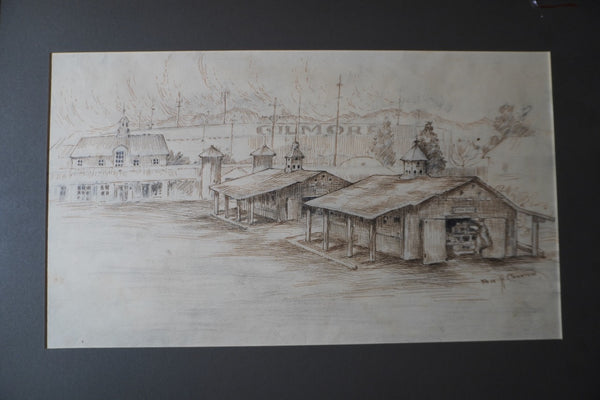 Bess Haddon Canright - Gilmore Racetrack 1910 - pen and ink AP1916