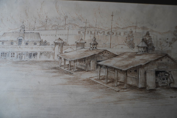 Bess Haddon Canright - Gilmore Racetrack 1910 - pen and ink AP1916