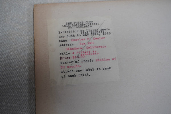 Charles B. Keller, A Village in Andalusia, Etching AP1944