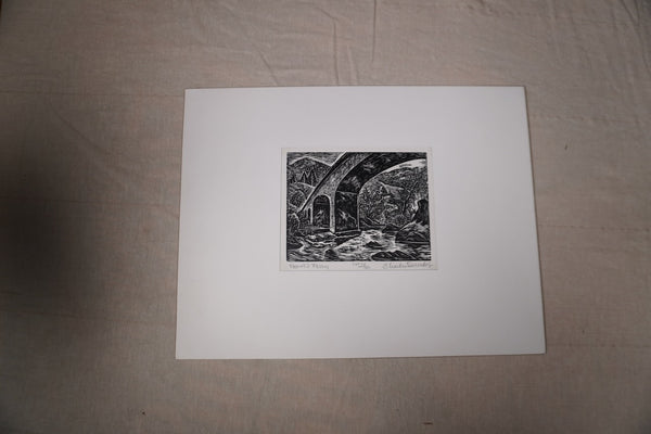 Charles Surendorf (1906-1979) -Parrott's Ferry  - Linocut AP1950
