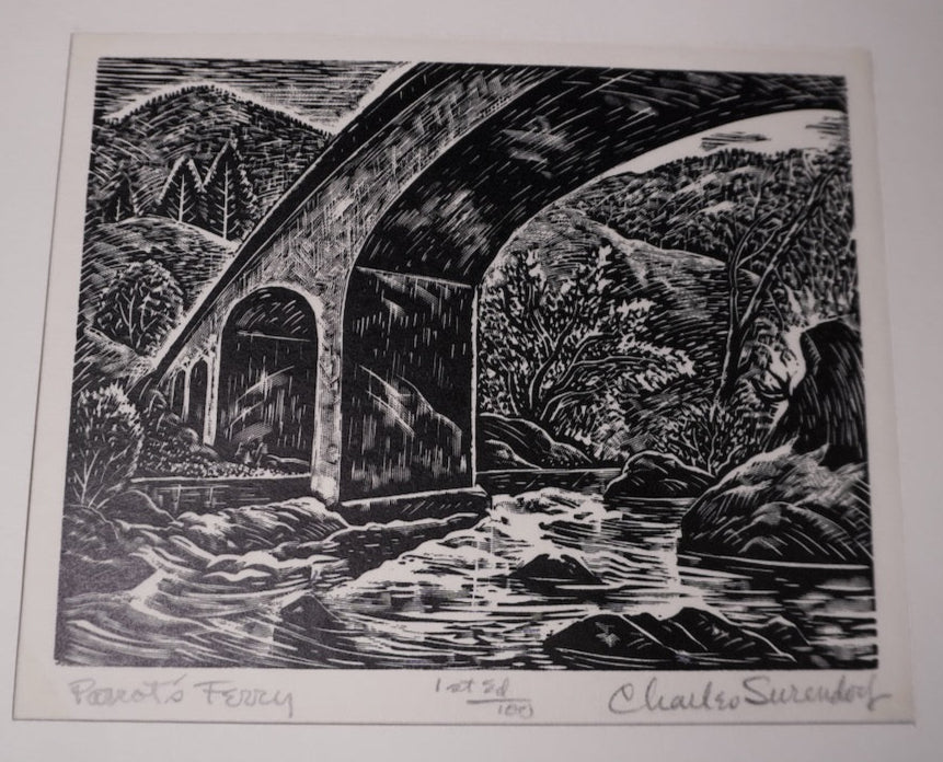 Charles Surendorf (1906-1979) -Parrott's Ferry  - Linocut AP1950