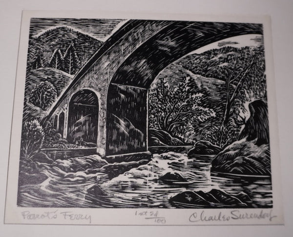 Charles Surendorf (1906-1979) -Parrott's Ferry  - Linocut AP1950