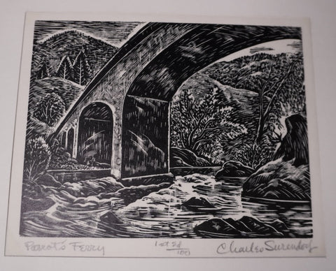 Charles Surendorf (1906-1979) -Parrott's Ferry  - Linocut AP1950