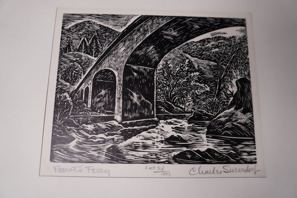 Charles Surendorf (1906-1979) -Parrott's Ferry  - Linocut AP1950
