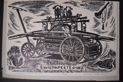 Charles Surendorf (1906-1979) Columbia's Fire Engine named Papeete - Linocut AP1951