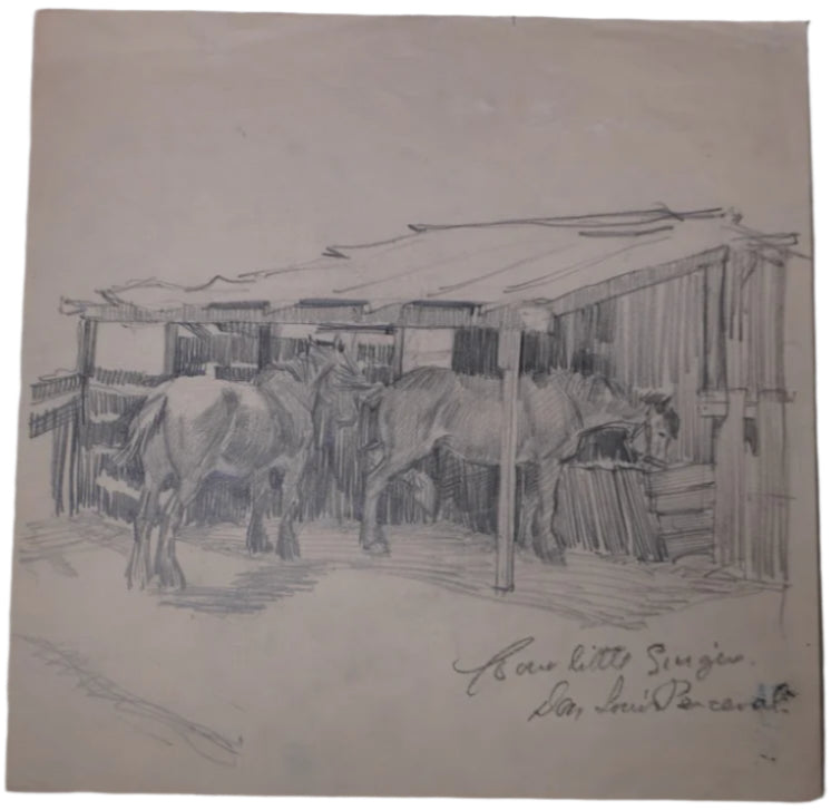 Don Louis Perceval -  Four Little Singers  (Horses Feeding) - Signed Skeych AP1957
