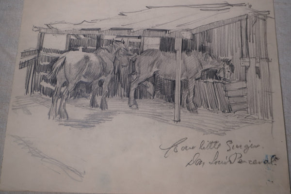 Don Louis Perceval -  Four Little Singers  (Horses Feeding) - Signed Skeych AP1957