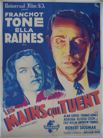 Les Mains Qui Tuent Original 1946 French Release Poster for Phantom Lady with Franchot Tone and Ella Raines 1946 AP1975